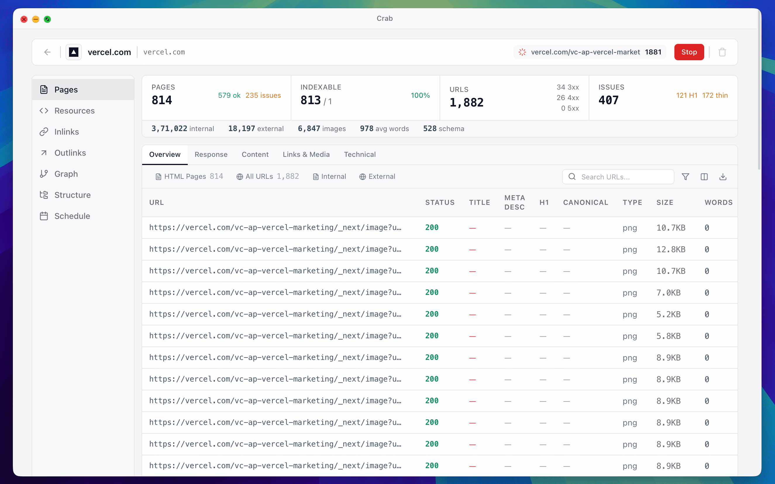 Crab SEO Crawler Preview